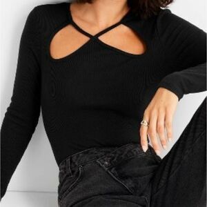 NWT Future Collective Women's Ribbed  Cut Out  Neck    Bodysuit Size XXS